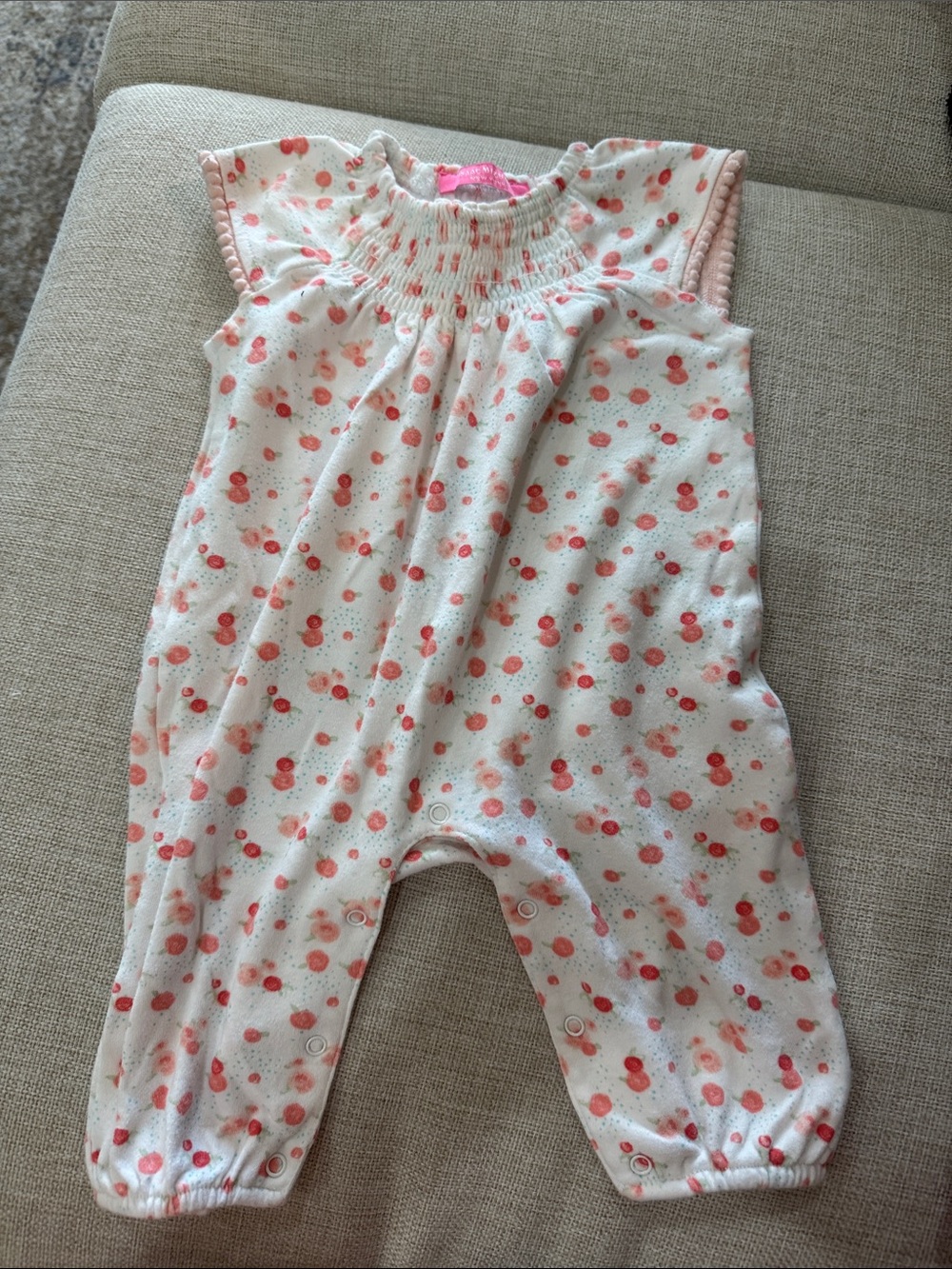 Isaac Mizrahi Cream Romper with Pink Dot Print